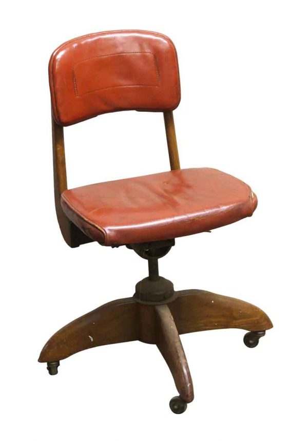 Seating - Walnut Frame Secretary Rolling Chair with Red Vinyl