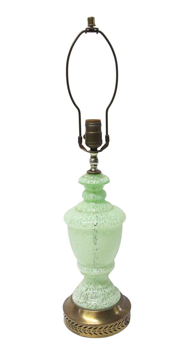 White Murano Glass Table Lamp, Antique Green Glass Table Lamp