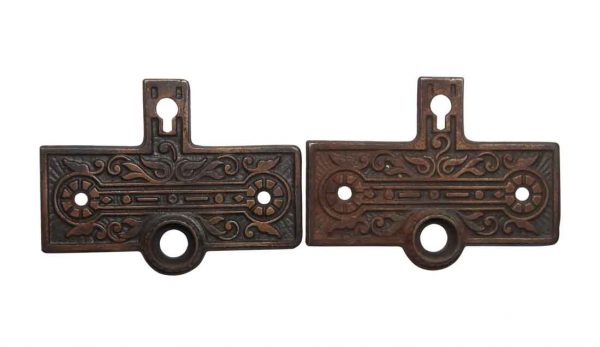 Back Plates - Antique Pair of 3 in. H Victorian Cast Iron Door Back Plates