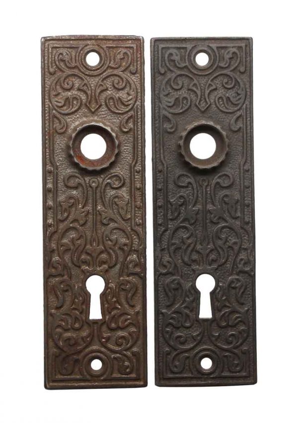 Back Plates - Pair of Cast Iron 5.625 in. Victorian Keyhole Door Back Plates