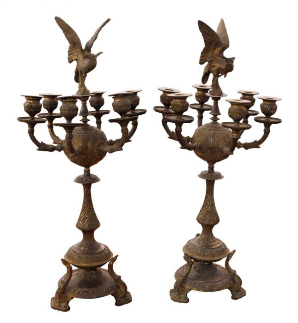 Candle Holders - Pair of Bronze 6 Arm Candelabras
