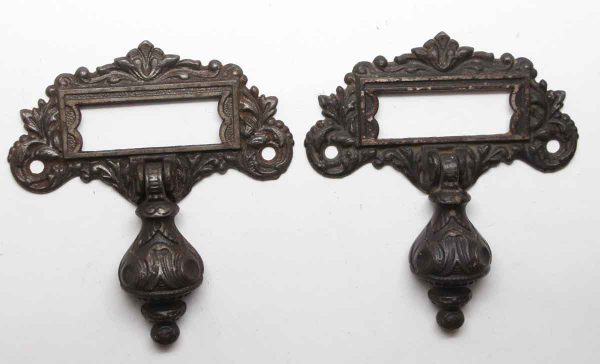 Cabinet & Furniture Pulls - Antique Victorian Iron Pair of Slotted Drop Drawer Pulls
