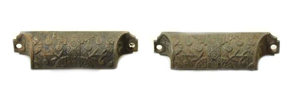 Cabinet & Furniture Pulls - Pair of Early Cast Iron Victorian Bin Pulls