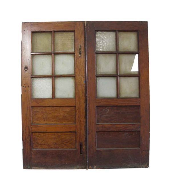 Commercial Doors - Antique 6 Lite Oak School Double Doors 83.625 x 72