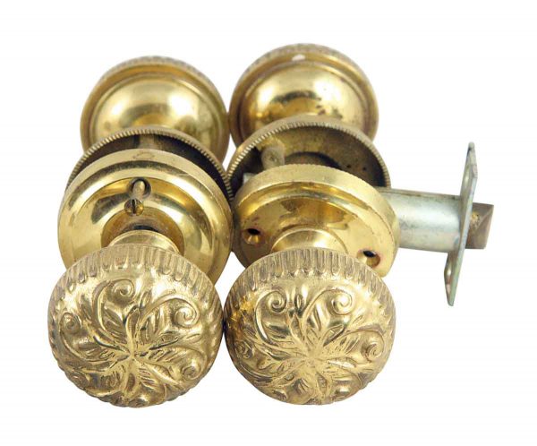 Door Knob Sets - Ornate Polished Floral Brass Door Knob Set Lot