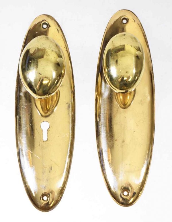 Door Knob Sets - Polished Brass Door Knob Set with Oval Plates
