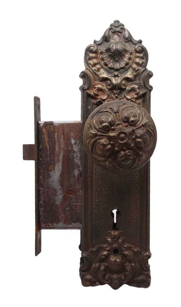 Door Knob Sets - Victorian Yale & Towne Cast Iron Pasco Door Knob Set with Mortise Lock