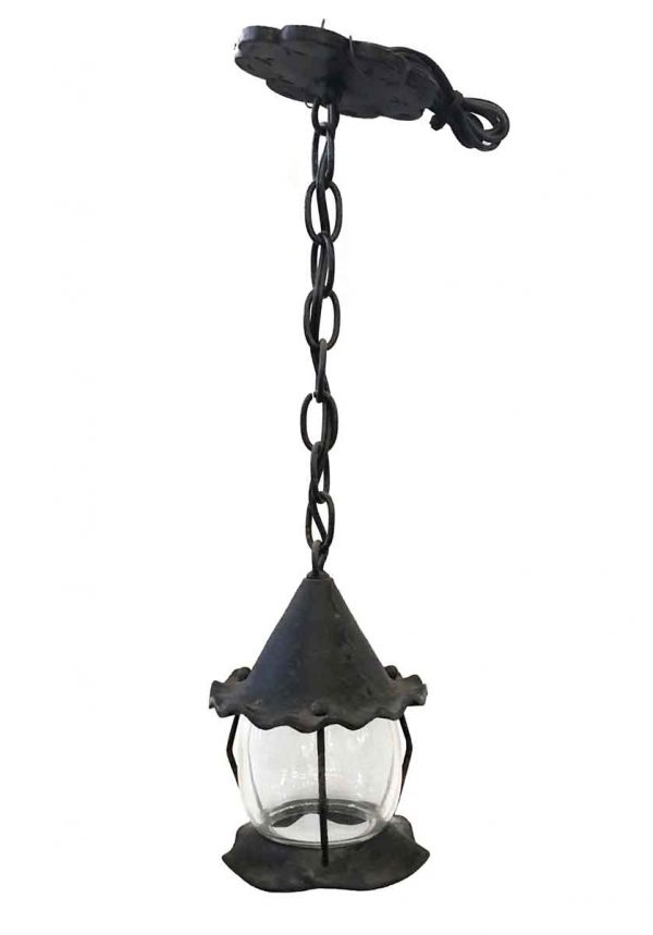 Exterior Lighting - Arts and Crafts Metal Pendant Light with Blown Glass