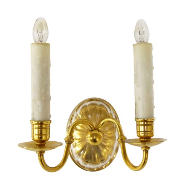 Sconces & Wall Lighting - Georgian Cut Glass Double Arm Brass Sconce