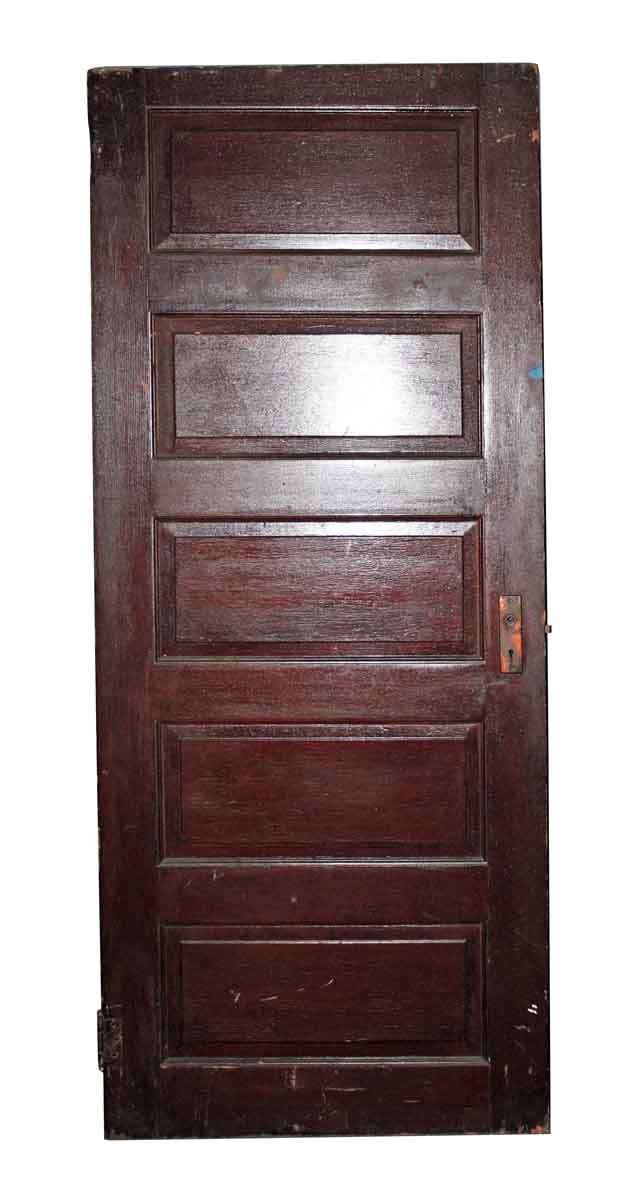 Antique Five Panel Dark Wood Interior Door 75 X 32