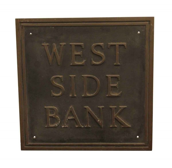 Decorative Metal - Reclaimed Cast Bronze West Side Bank Plaque
