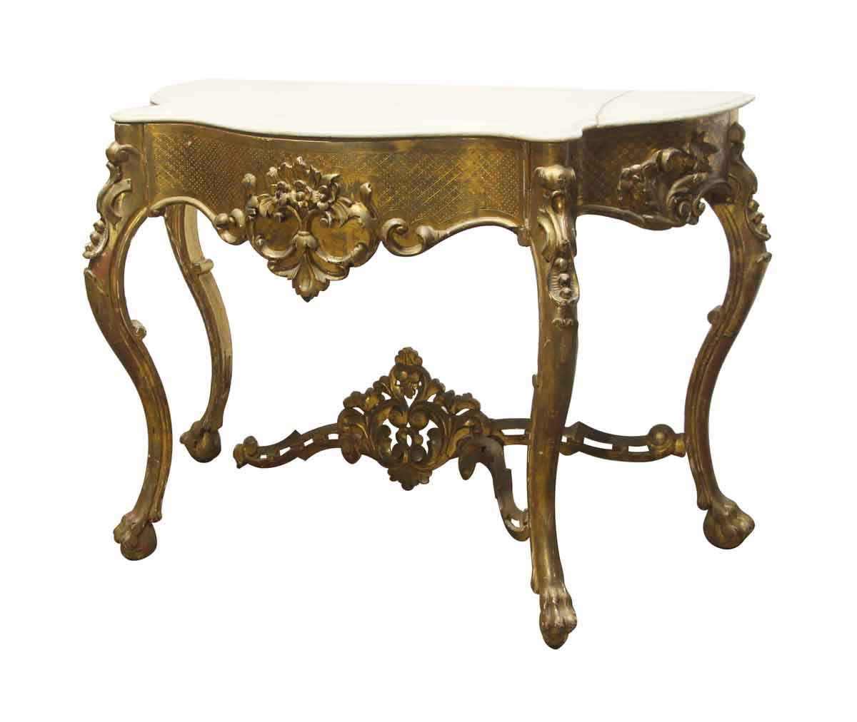 Antique Rococo Marble Top Gilt Wood Console Table | Olde Good Things