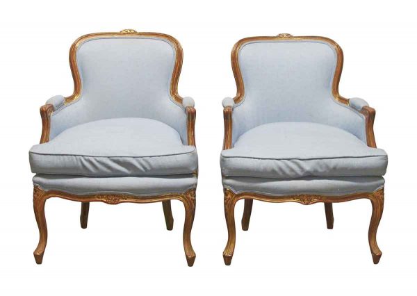 Living Room - Pair of Antique Blue Stuffed Wood Parlor Chairs
