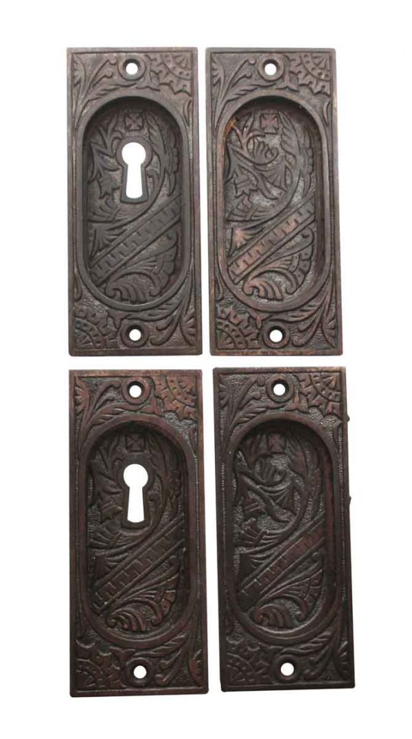Pocket Door Hardware - Victorian Cast Iron Set of 4 Pocket Door Plates