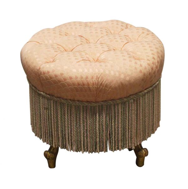 Seating - Victorian Pink Tufted Footstool with Fringe