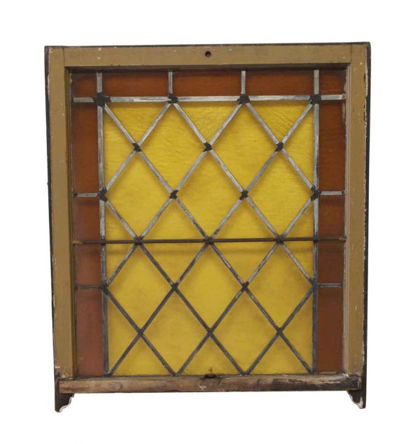 Stained Glass - Antique 37.25 x 32 Amber Stained Glass Window