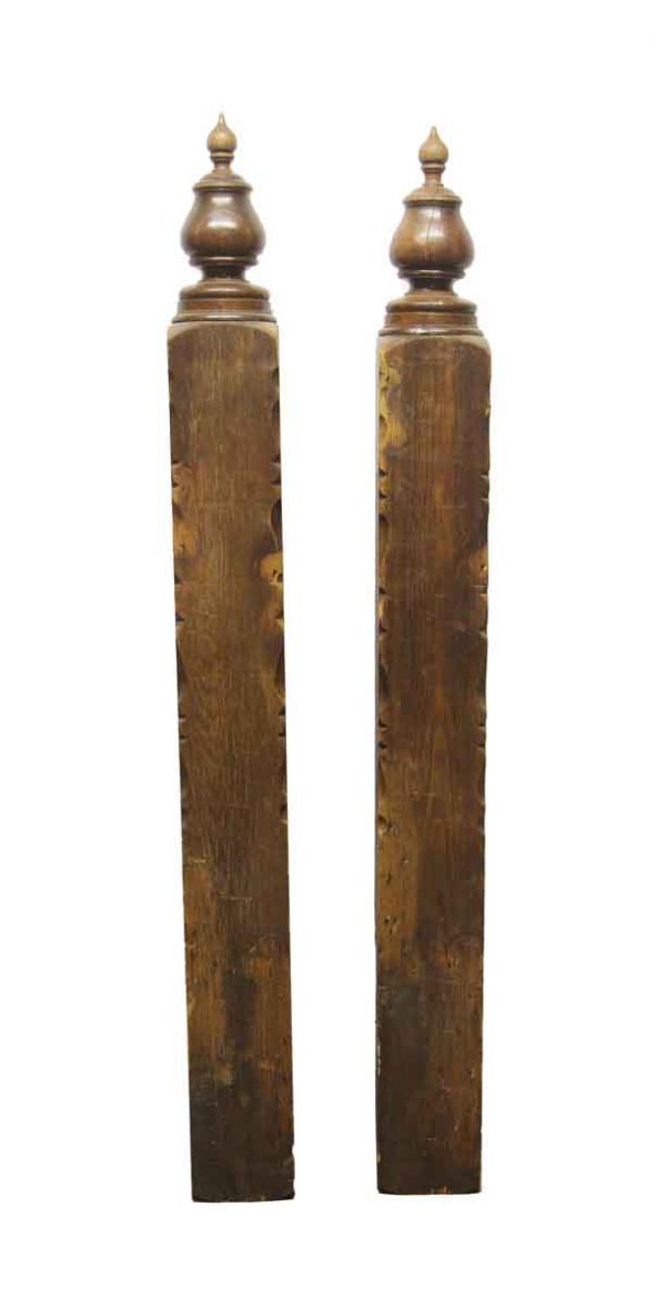 Staircase Elements - Pair of Salvaged Wooden Newel Posts with Flame Finials