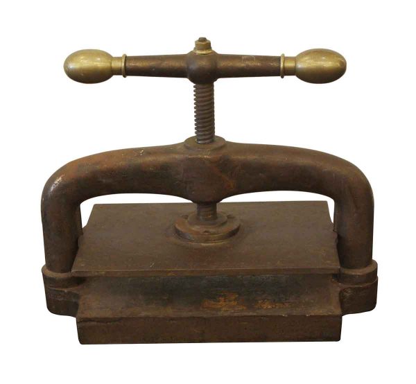 Unusual items - Antique Cast Iron Book Press with Brass Ends