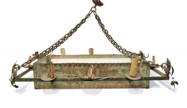 Chandeliers - 1950s French Steel Hanging Box 8 Light Chandelier