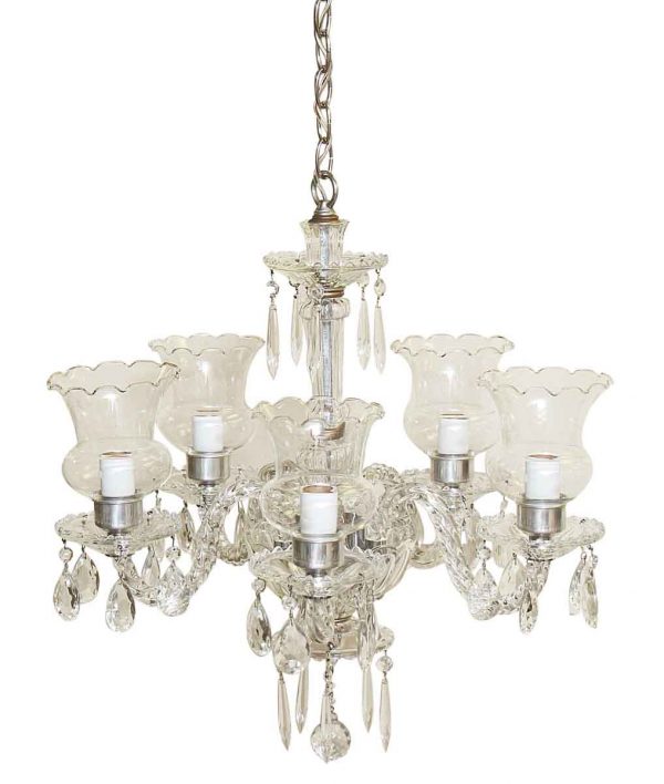 Chandeliers - 1950s Traditional Clear Crystal & Glass Chandelier