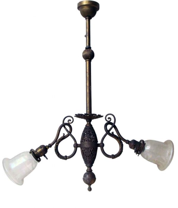 Chandeliers - 19th Century Gas Light Victorian Fixture with Glass Shades