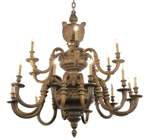 Chandeliers - Antique 5 ft Gilt Bronze American Baroque Style Chandelier