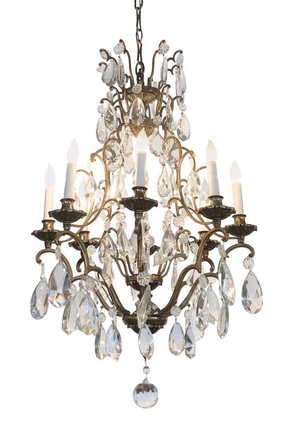 Chandeliers - Antique Crystal & Bronze French 8 Arm Chandelier