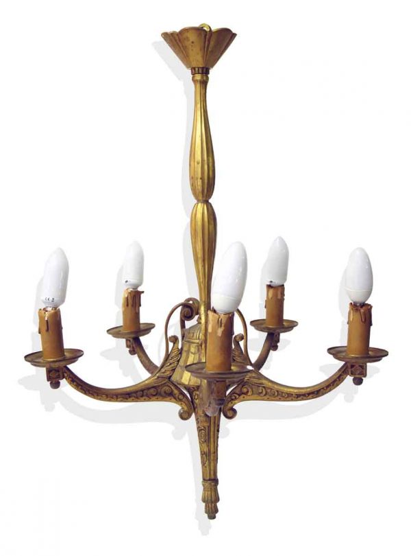 Chandeliers - Antique French 5 Light Cast Bronze Chandelier