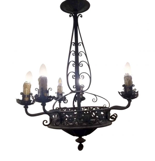 Chandeliers - Antique French 6 Arm Wrought Iron Chandelier