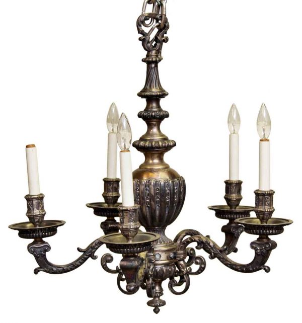 Chandeliers - Antique French Regency Silvered 5 Arm Chandelier