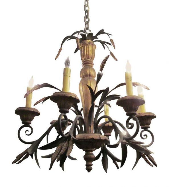 Chandeliers - Antique Iron Gold Painted 6 Arm French Chandelier