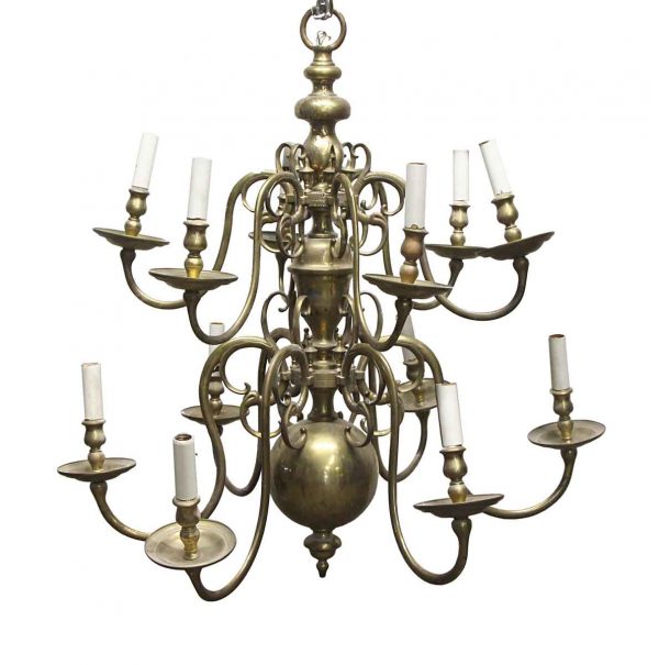 Chandeliers - Antique Oversized 12 Light Brass Williamsburg Chandelier