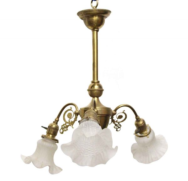 Chandeliers - Antique Victorian Brass 3 Light Converted Gas Chandelier