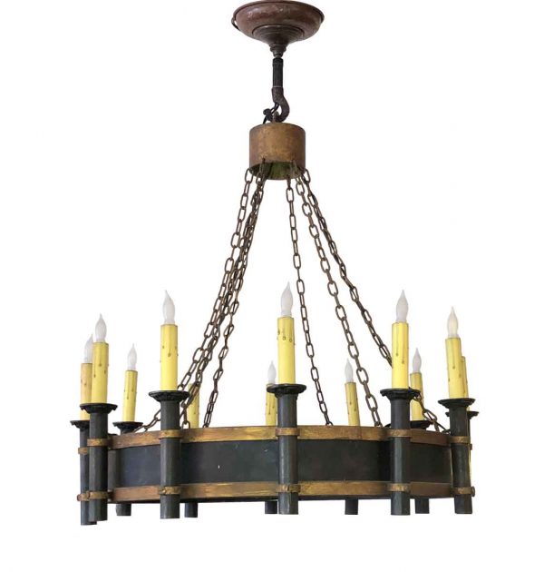 Chandeliers - Colonial Black & Gold Iron Chandelier with 12 Arms
