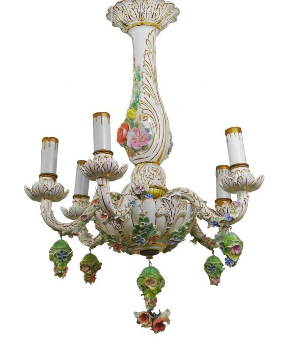 Chandeliers - Elegant Italian Floral Porcelain 5 Arm Chandelier