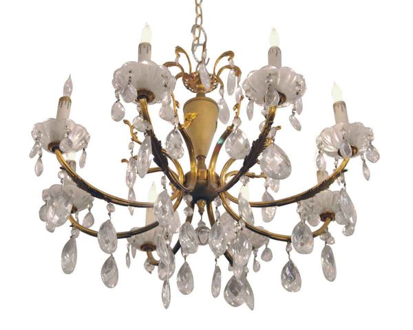 Chandeliers - French 8 Arm Crystal Chandelier with Gold Gilt Details