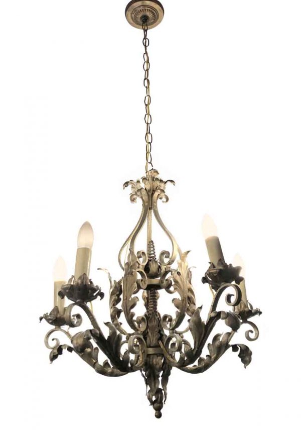 Chandeliers - French Wrought Iron 5 Arm Green Painted Chandelier