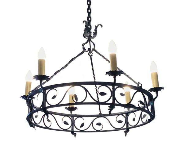 Chandeliers - French  Wrought Iron 6 Light Drum Chandelier