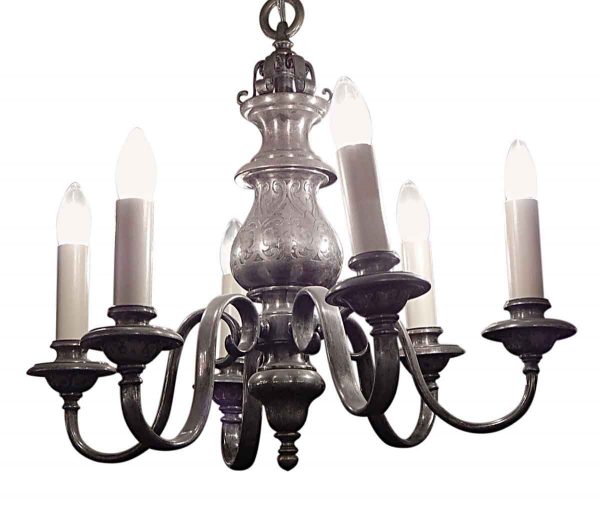 Chandeliers - Georgian Etched 6 Arm Silver Chandelier
