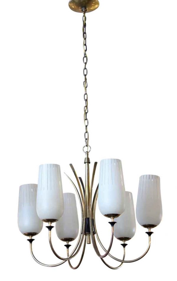 Chandeliers - Mid Century Chandelier with 6 Shaded Lights