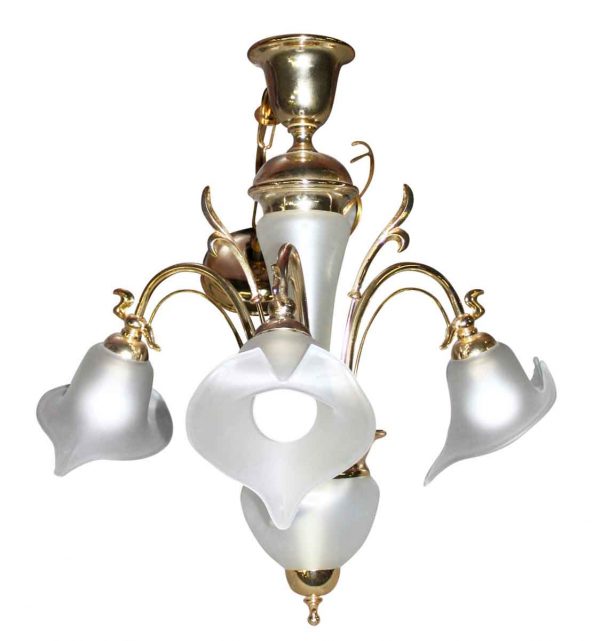 Chandeliers - Modern Frosted Glass & Polished Brass 3 Arm Chandelier