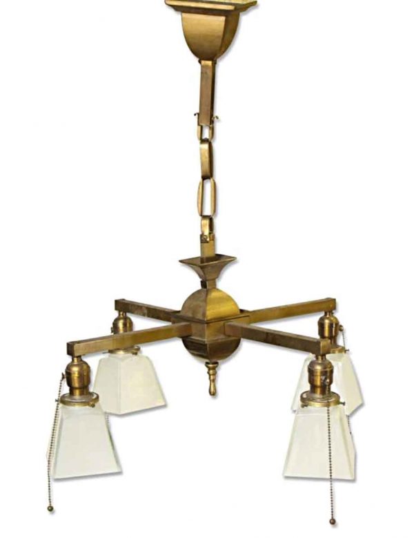 Chandeliers - Traditional 4 Arm Brass & Frosted Glass Chandelier