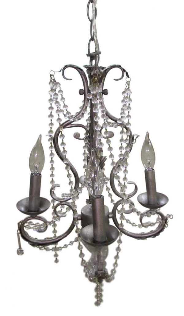 Chandeliers - Traditional 4 Arm Silver Chandelier with Glass Beads