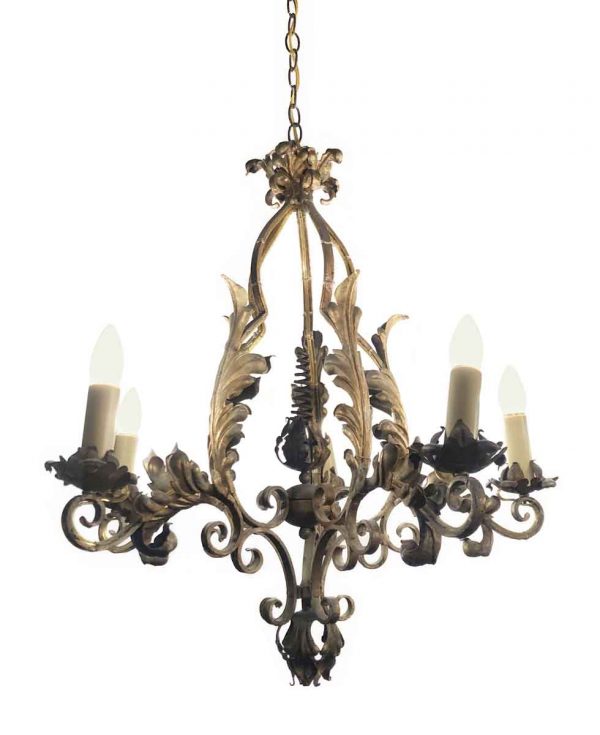 Chandeliers - Turn of the Century French 5 Arm Wrought Iron Chandelier