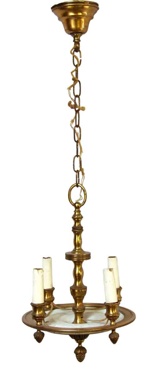 Chandeliers - Vintage Petite 4 Arm Neoclassical Brass Chandelier