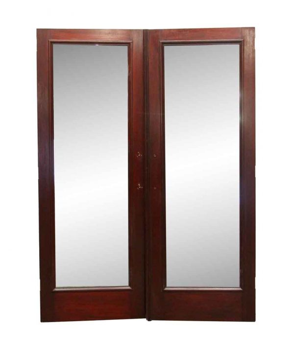 Closet Doors - Vintage Mirrored Mahogany Closet Double Doors 78.25 x 58.125
