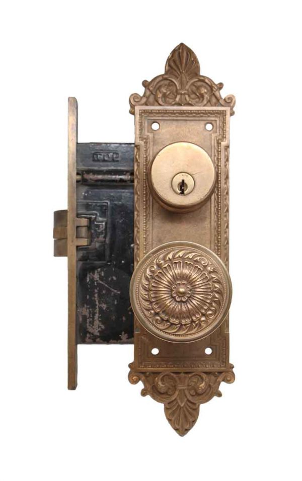 Door Knob Sets - Antique Romanesque Lockwood Entry Door Lock Set