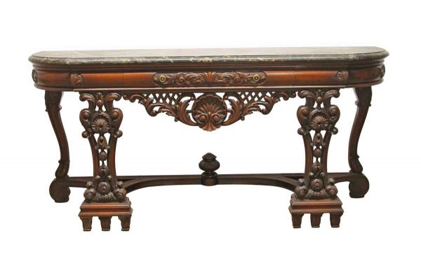 Entry Way - Rococo Carved Wood Entry Table with Black Marble Top