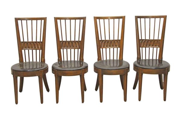Kitchen & Dining - Set of Four Modern Carved Dining Chairs with Spindle Back