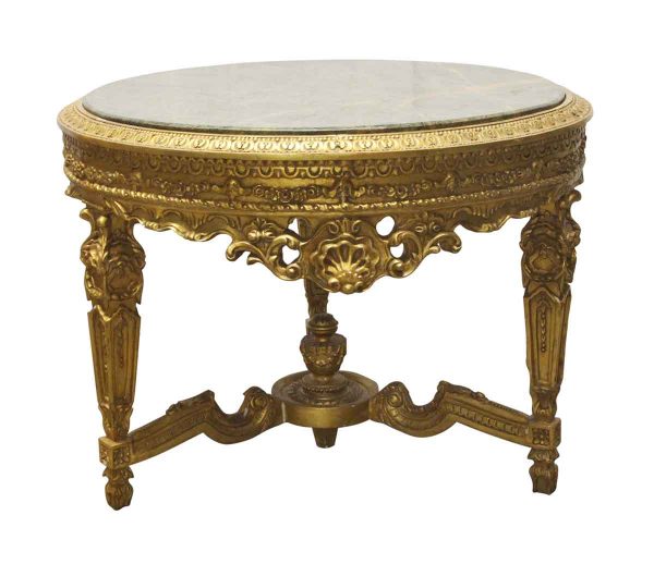 Living Room - Louis XVI Style Gilt Wood & Green Marble Round Table
